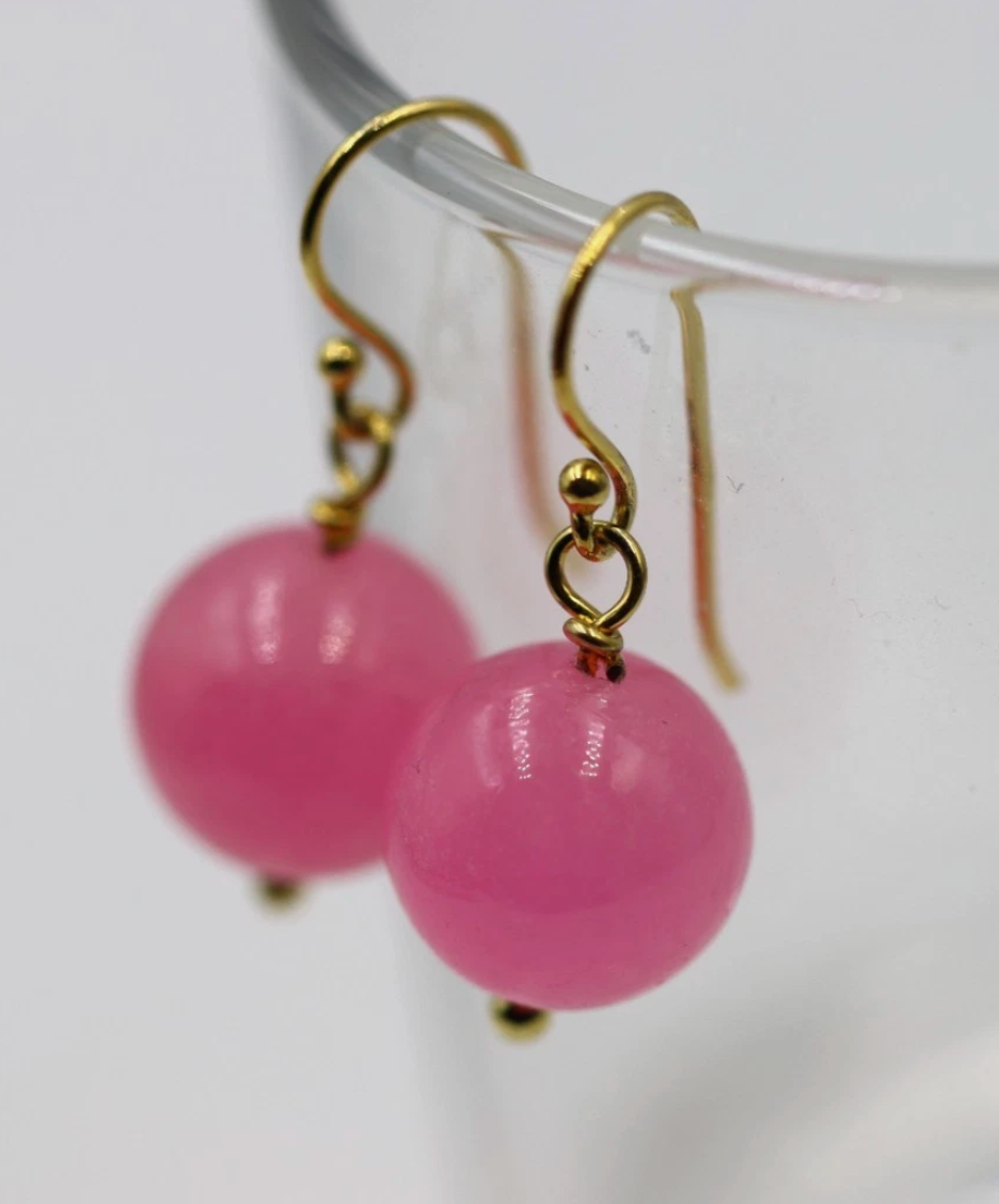 Kaedesigns Sterling Silver 12mm Light Pink Quartz Bead Ball Earrings