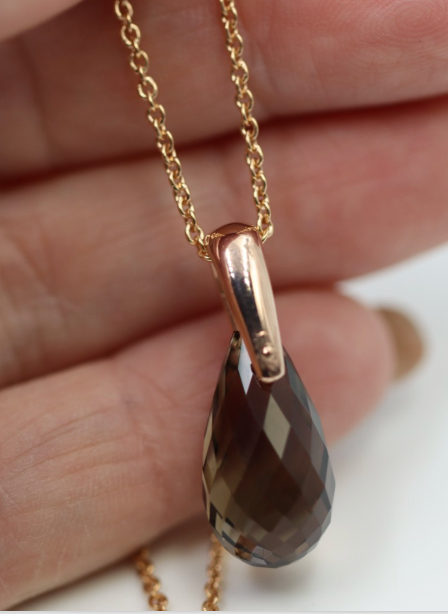 Sterling Silver 925 Rose Gold GP Smoky Quartz Pendant with 55cm Necklace