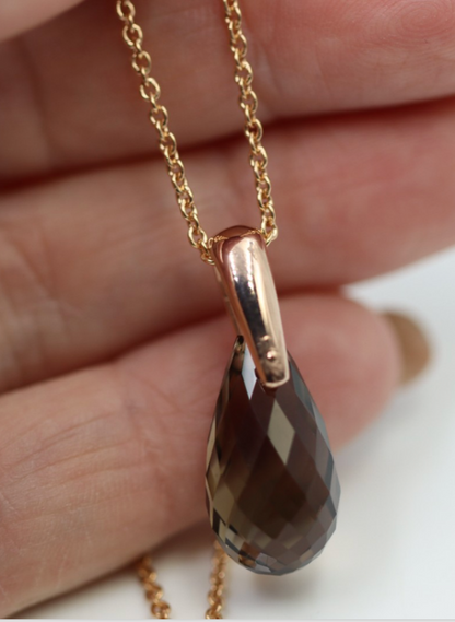 Sterling Silver 925 Rose Gold GP Smoky Quartz Pendant with 55cm Necklace