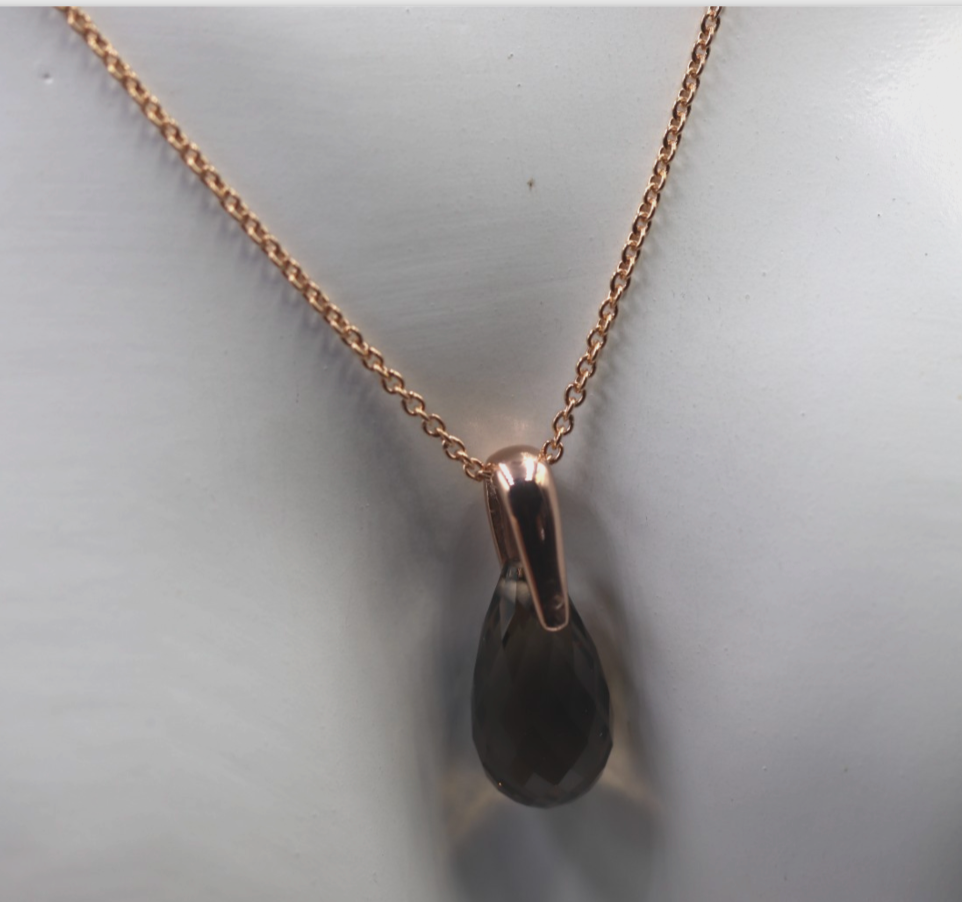 Sterling Silver 925 Rose Gold GP Smoky Quartz Pendant with 55cm Necklace