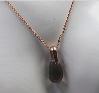 Sterling Silver 925 Rose Gold GP Smoky Quartz Pendant with 55cm Necklace
