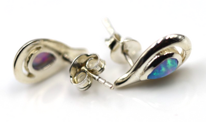 Genuine Sterling Silver 925 Syn Opal Teardrop Set Stud Earrings