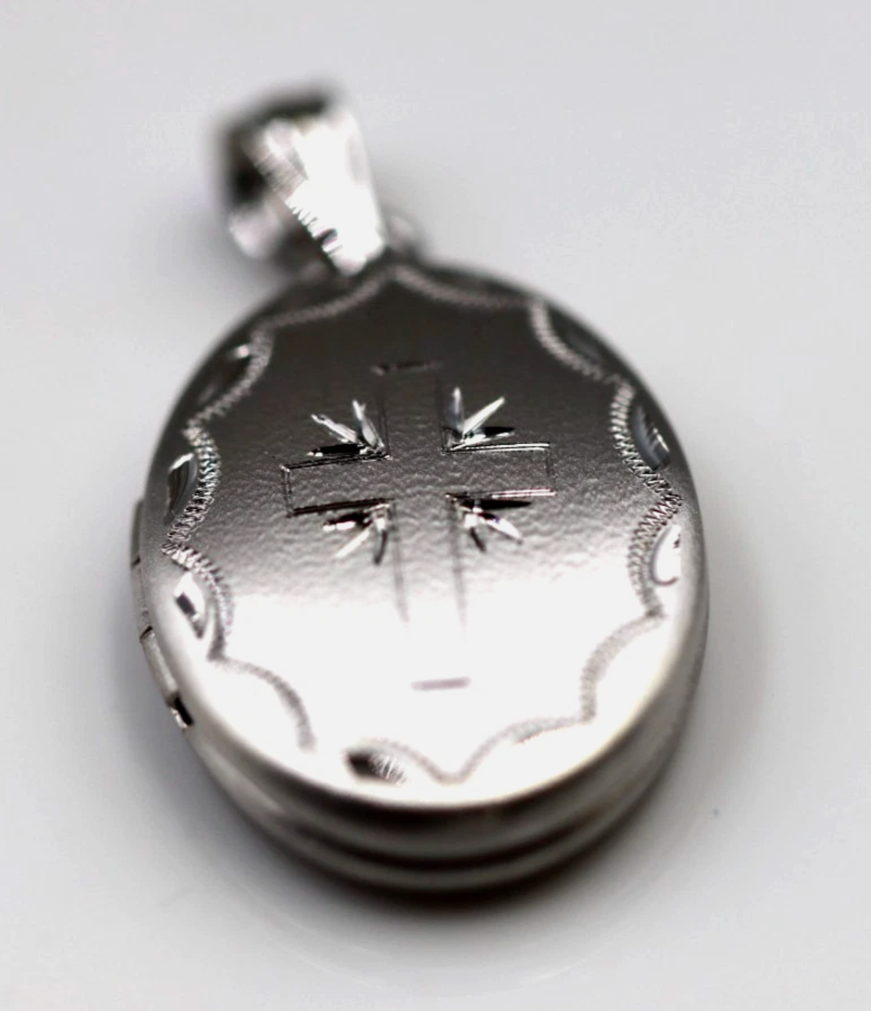 Genuine Sterling Silver 925 Oval Locket Cross Matte Finished