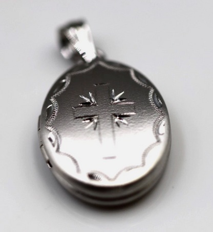 Genuine Sterling Silver 925 Oval Locket Cross Matte Finished