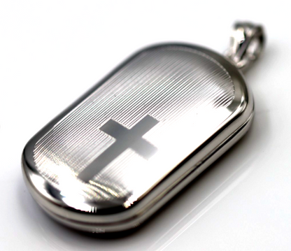 Sterling Silver 925 Rectangular Dog Tag Style Locket Engraved Cross