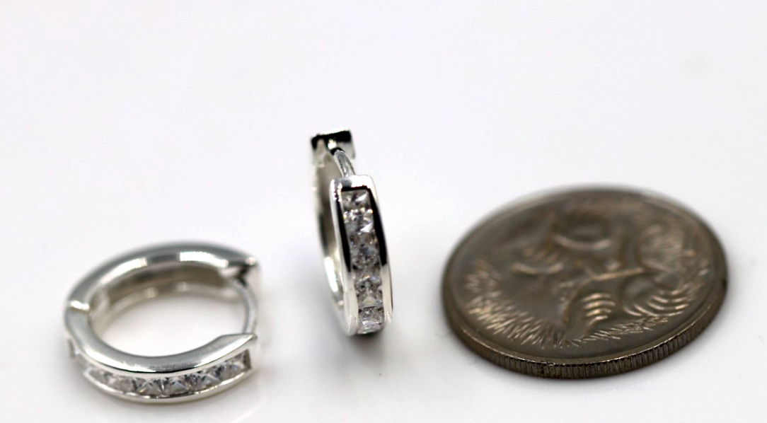 Genuine Sterling Silver 925 14mm Wide Hoop Huggies Huggie Earrings