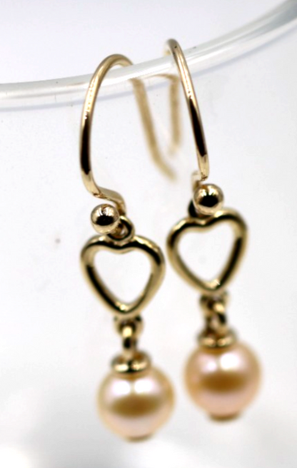 Kaedesigns, New Genuine 9ct 9k Yellow, Rose or White Gold Pearl Heart Hook Earrings