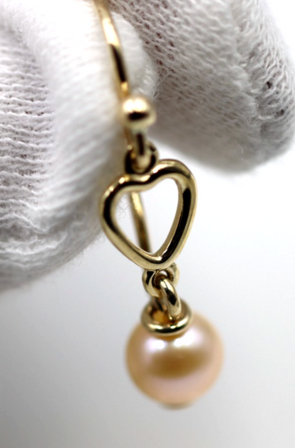 Kaedesigns, New Genuine 9ct 9k Yellow, Rose or White Gold Pearl Heart Hook Earrings