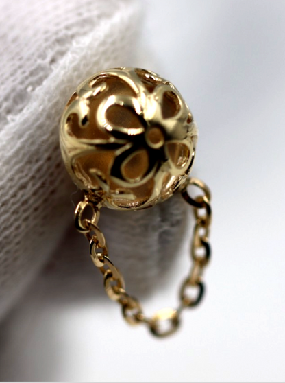 Genuine 9ct Yellow, Rose or White Gold 375 Half Ball 10mm Stud Filigree + Chain Earrings