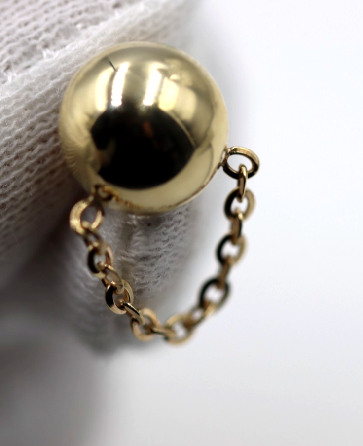 Genuine 9ct Yellow, Rose or White Gold 375 Half Ball 10mm Stud Plain Ball + Chain Earring