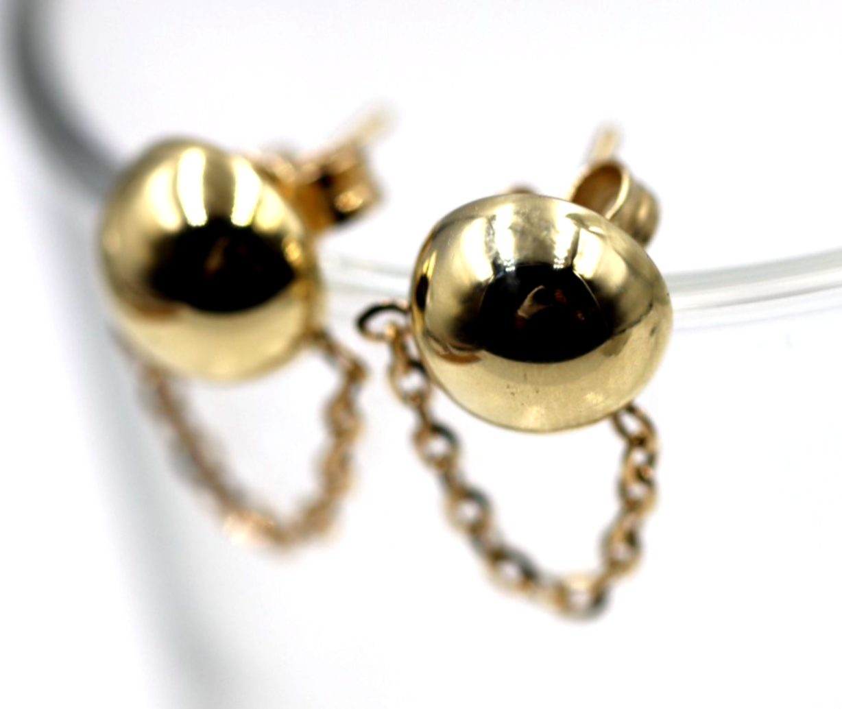Genuine 9ct Yellow, Rose or White Gold 375 Half Ball 10mm Stud Plain Ball + Chain Earring