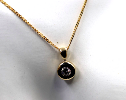 Genuine 9k 9ct Yellow Gold Bezel Set  Pendant + 50cm 9ct Chain Necklace