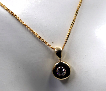 Genuine 9k 9ct Yellow Gold Bezel Set  Pendant + 50cm 9ct Chain Necklace