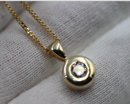Genuine 9k 9ct Yellow Gold Bezel Set  Pendant + 50cm 9ct Chain Necklace