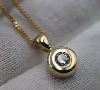 Genuine 9k 9ct Yellow Gold Bezel Set  Pendant + 50cm 9ct Chain Necklace