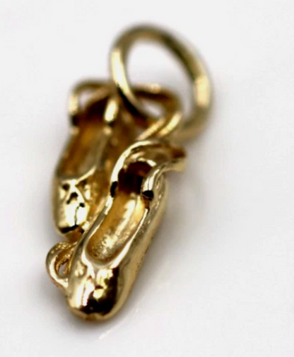 Genuine 9ct 9k 375 Yellow, Rose or White Gold Ballerina Ballet Shoe Slipper Charm Pendant
