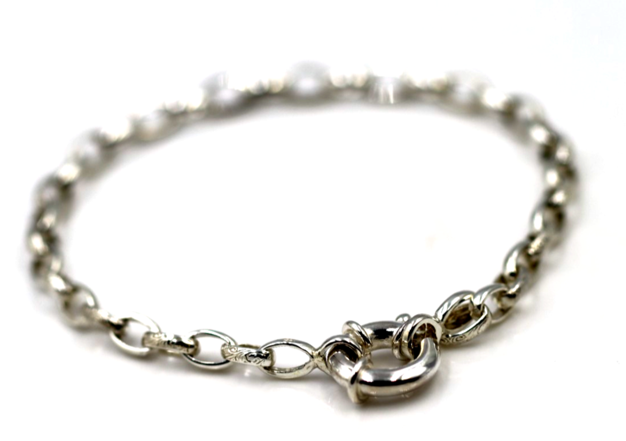 Handmade Sterling Silver 925 Oval Belcher bracelet with Bolt Ring 19.5cm