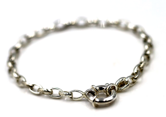 Handmade Sterling Silver 925 Oval Belcher bracelet with Bolt Ring 19.5cm