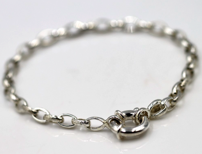 Handmade Sterling Silver 925 Oval Belcher bracelet with Bolt Ring 19.5cm
