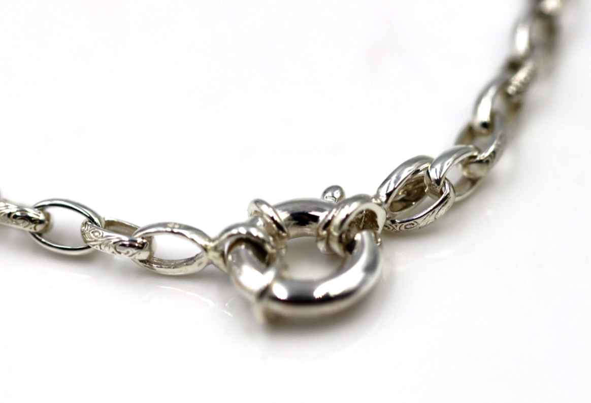 Handmade Sterling Silver 925 Oval Belcher bracelet with Bolt Ring 19.5cm