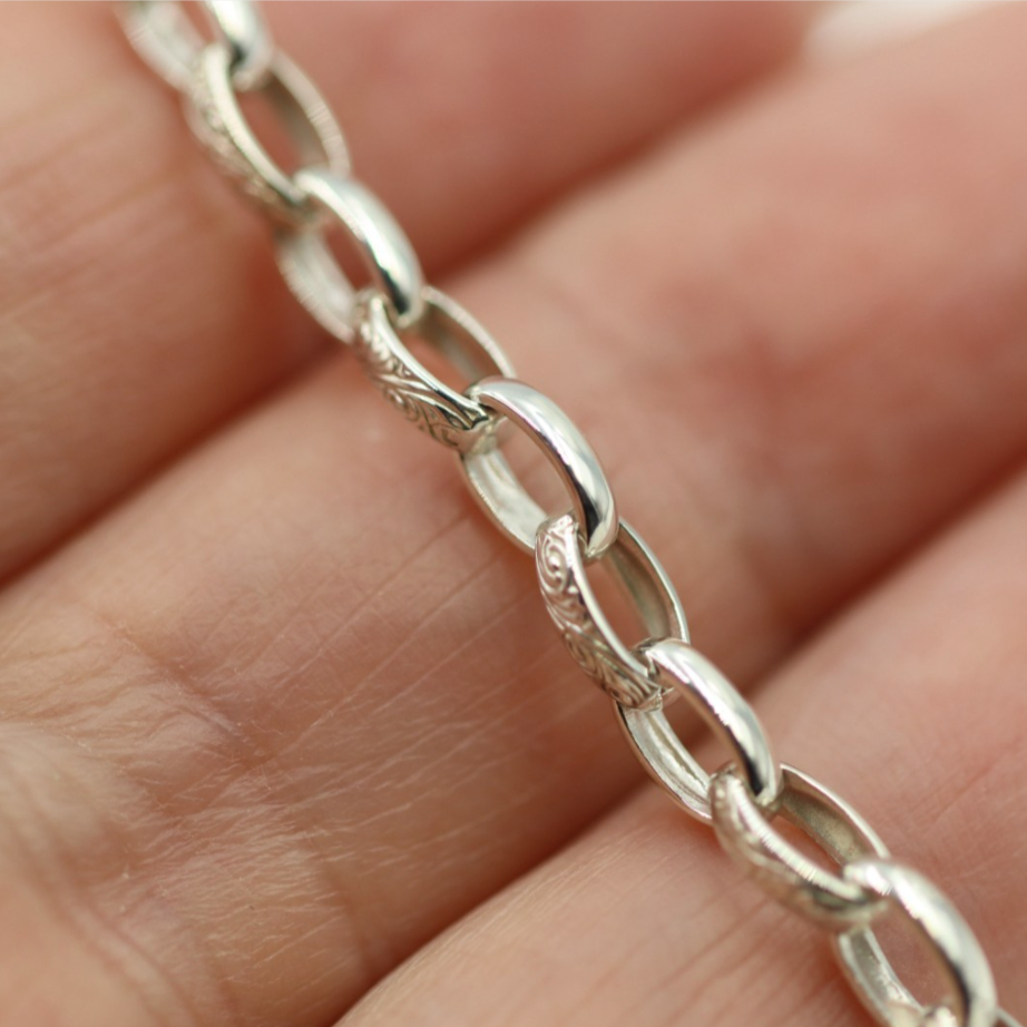 Handmade Sterling Silver 925 Oval Belcher bracelet with Bolt Ring 19.5cm