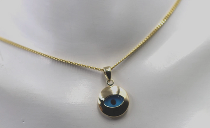 Genuine 9ct 9k Yellow Gold Curb Necklace / Chain + Greek Mati Nazar Lucky Evil Eye Charm