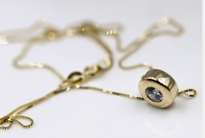 Genuine 9ct 9k 375 Yellow Bezel Set Gold Slider Charm Pendant + Chain