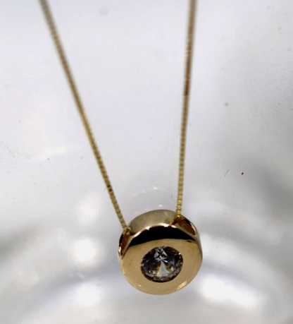 Genuine 9ct 9k 375 Yellow Bezel Set Gold Slider Charm Pendant + Chain