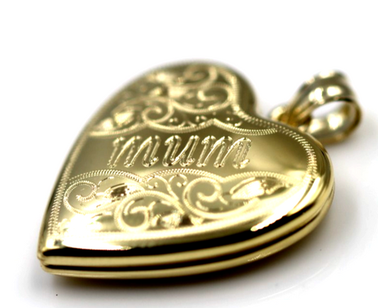 Genuine Sterling Silver Gold Plated or Sterling Silver 20mm ‘Mum’ Heart Locket Pendant