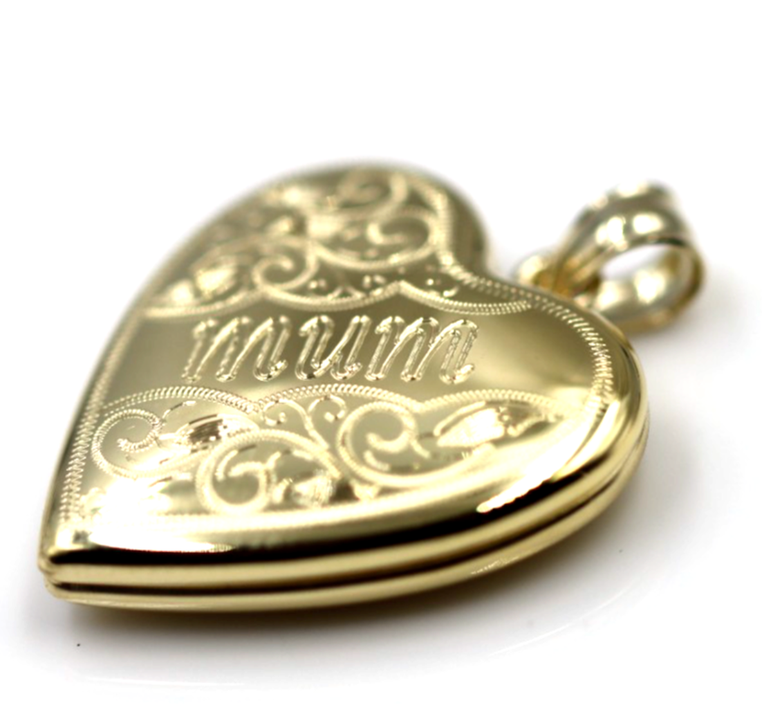 Genuine Sterling Silver Gold Plated or Sterling Silver 20mm ‘Mum’ Heart Locket Pendant