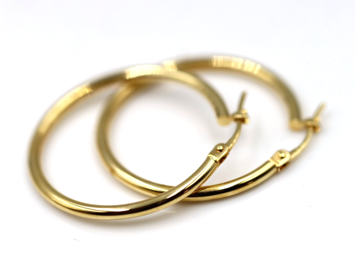 Genuine New 18ct 18k 750 28mm Round Hoops Earrings