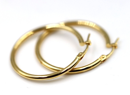 Genuine New 18ct 18k 750 28mm Round Hoops Earrings