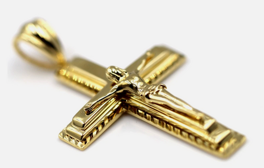 Genuine 18ct 18k 750 Yellow Gold Large Crucifix Cross Pendant