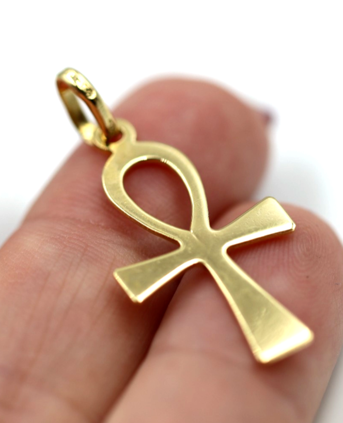 Genuine 18ct 18k 750 Yellow Gold Ankh Key of Life Charm Pendant
