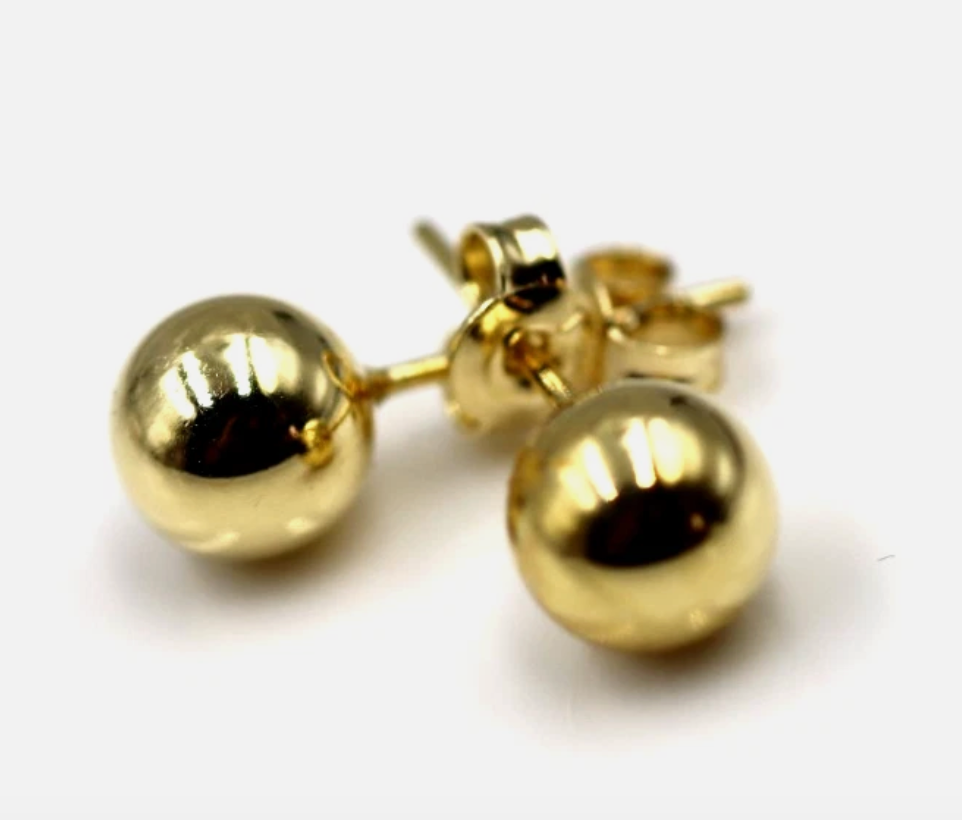 Genuine 18ct 18k 750 Yellow Gold 7mm Stud Full Ball Earrings