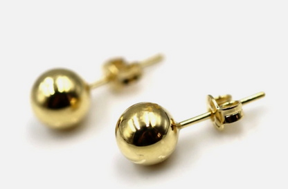 Genuine 18ct 18k 750 Yellow Gold 7mm Stud Full Ball Earrings