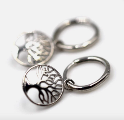 Sterling Silver 925 Drop Huggies with Tree of Life Earrings