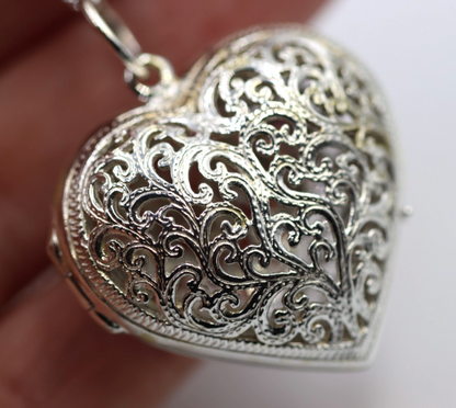 Sterling Silver 925 80cm Belcher Necklace & Filigree Heart Pendant