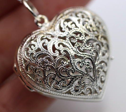 Sterling Silver 925 80cm Belcher Necklace & Filigree Heart Pendant