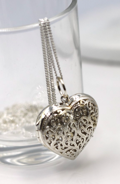 Sterling Silver 925 80cm Belcher Necklace & Filigree Heart Pendant