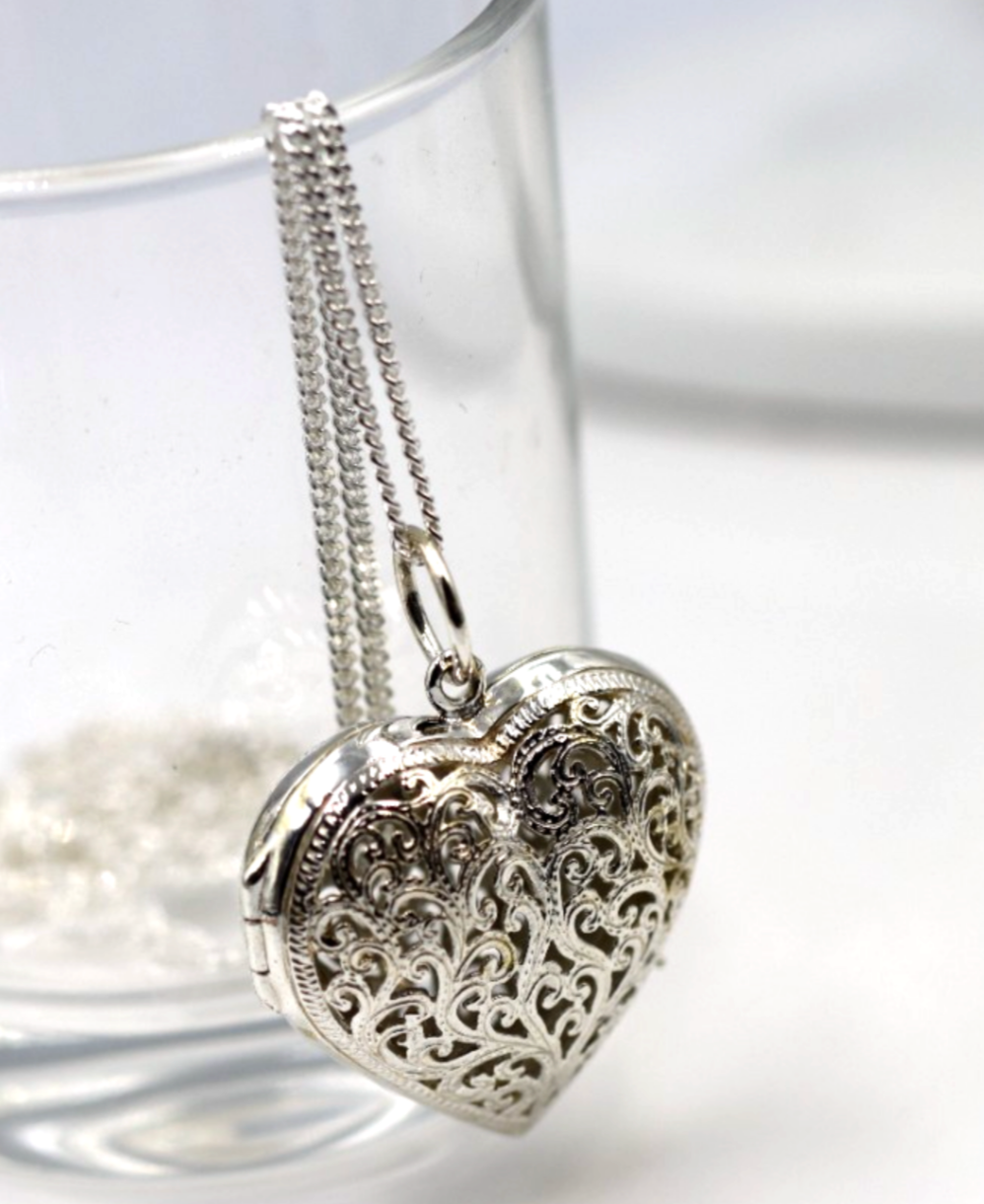 Sterling Silver 925 80cm Belcher Necklace & Filigree Heart Pendant