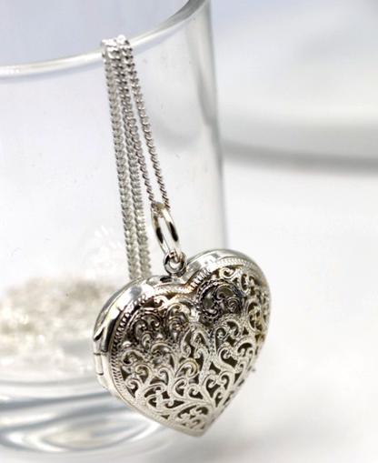 Sterling Silver 925 80cm Belcher Necklace & Filigree Heart Pendant