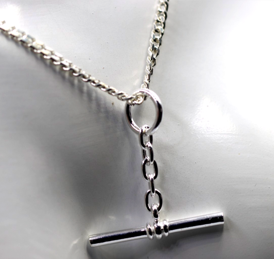 Sterling Silver 925 Curb Link + Removable T-Bar Necklace 42cm 16.51g
