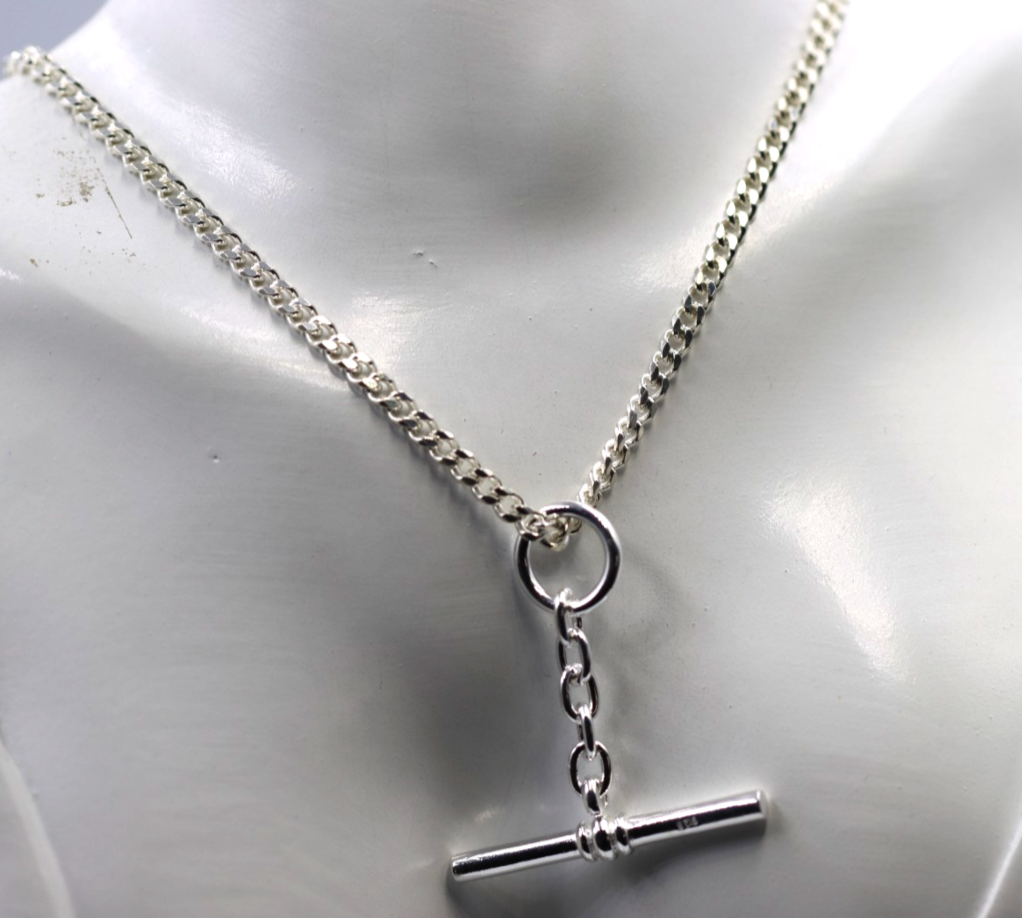 Sterling Silver 925 Curb Link + Removable T-Bar Necklace 42cm 16.51g
