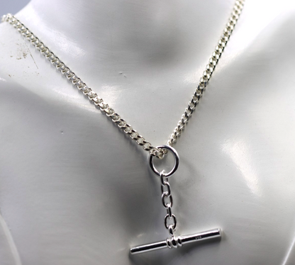 Sterling Silver 925 Curb Link + Removable T-Bar Necklace 42cm 16.51g