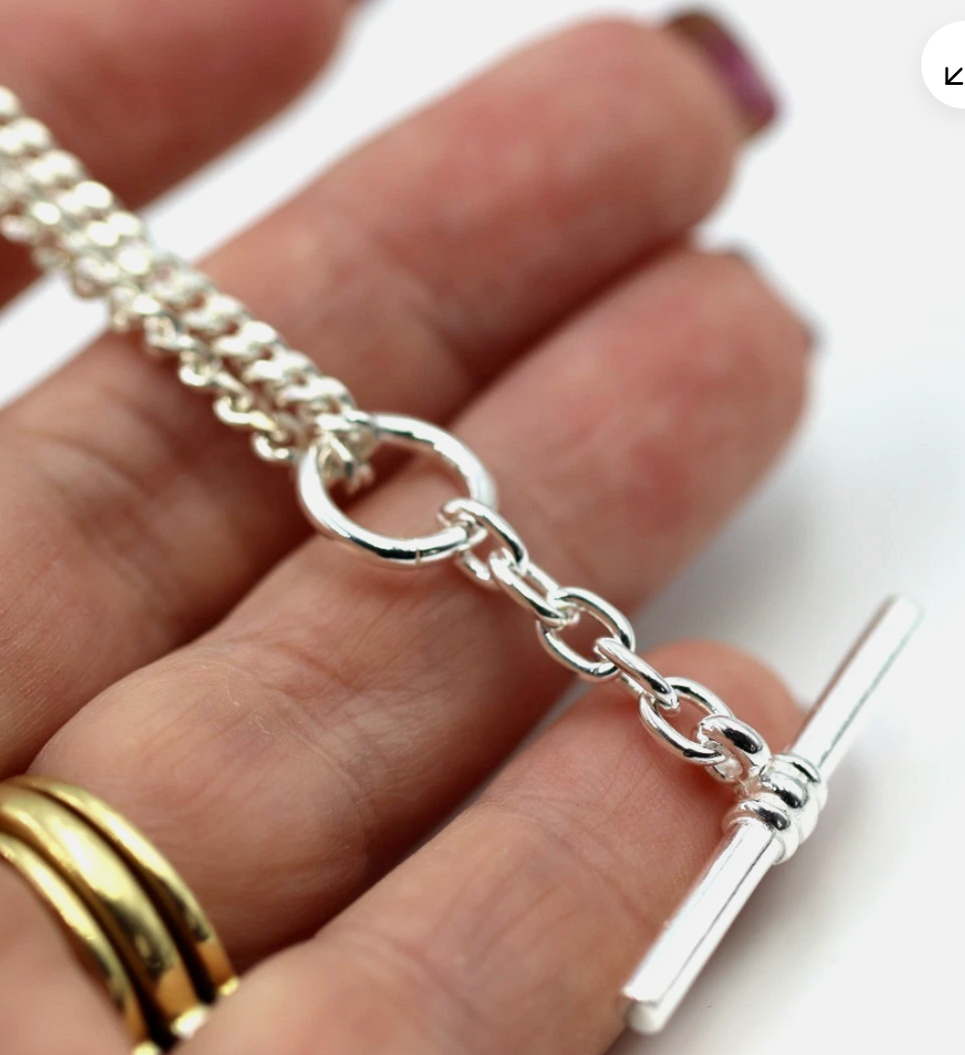 Sterling Silver 925 Curb Link + Removable T-Bar Necklace 42cm 16.51g