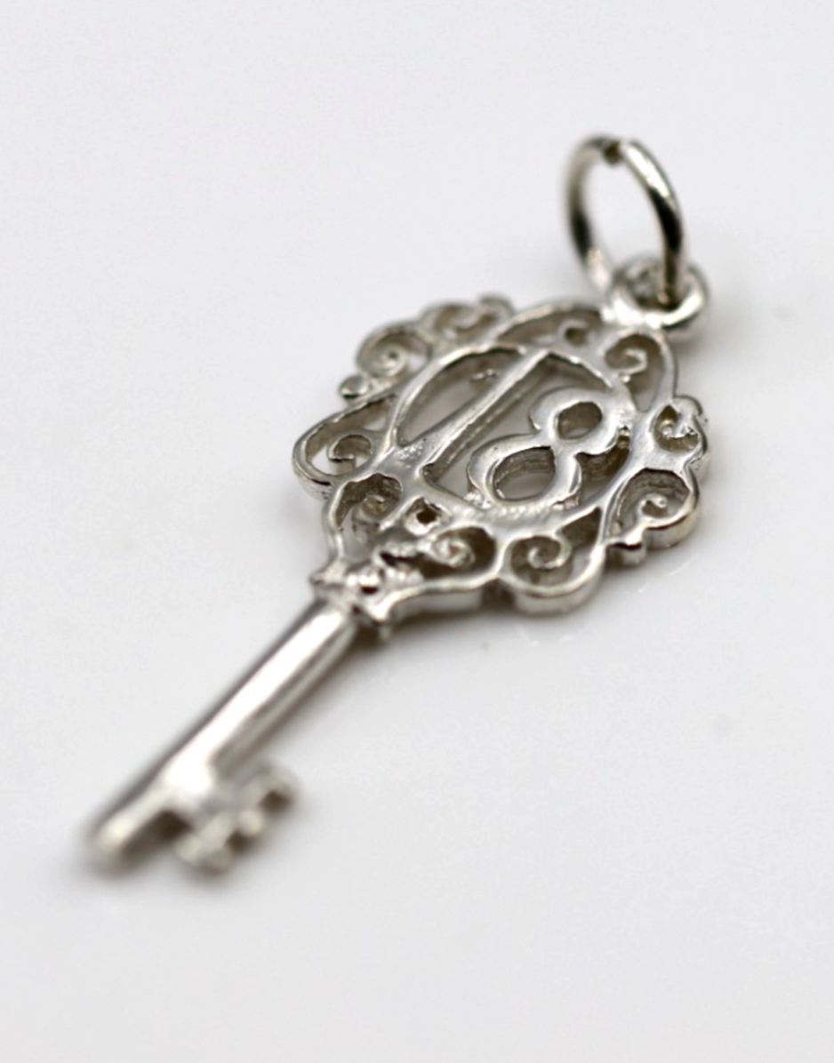 Sterling Silver 925 Small Fancy Key 18th Pendant Or Charm + Necklace