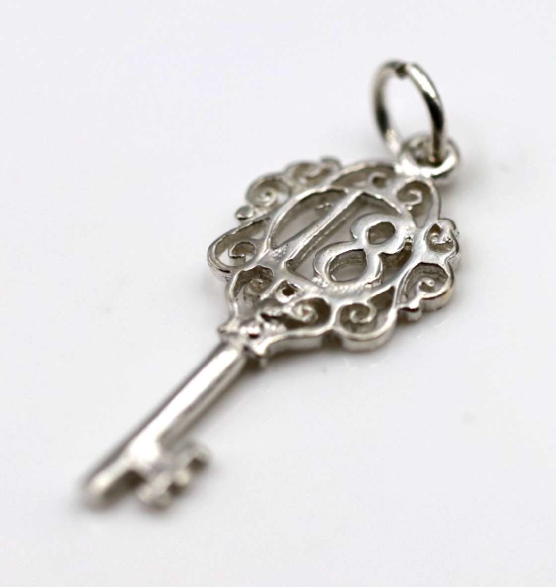 Sterling Silver 925 Small Fancy Key 18th Pendant Or Charm + Necklace