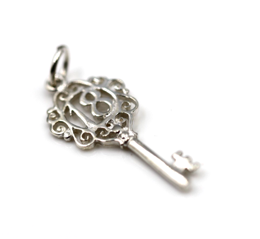 Sterling Silver 925 Small Fancy Key 18th Pendant Or Charm + Necklace