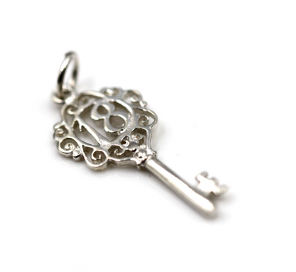 Sterling Silver 925 Small Fancy Key 18th Pendant Or Charm + Necklace